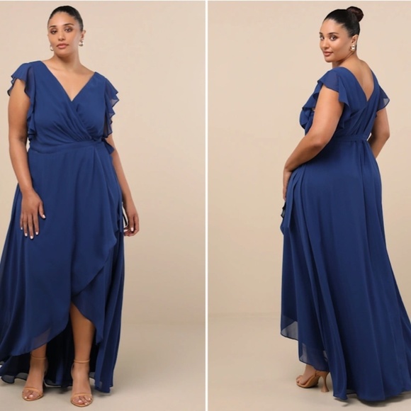 LULU's Prom Wedding Bridesmaid Elegant Romantic Ruffles Wrap Maxi Dress NWOT - Picture 5 of 5